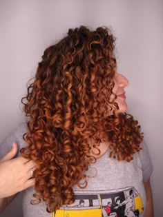 Cabelo cacheado natural após procedimento de mechas acobreadas Brown Hair Orange Highlights, Copper Highlights On Brown Hair Curly, Girl Hair Colors