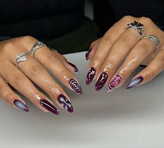 Jewel Toned Nails, Mazzy Star Nails, Goth Nail Ideas, Edgy Christmas Nails, Indie Nails, Nail Model, Designs For Short Nails, Nail Jewelry