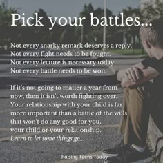 a man sitting on top of a bench next to a parking lot with the words pick your battles