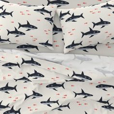 an image of a bed with shark print on it