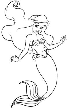 the little mermaid from disney's princess ariel coloring page with her hair blowing in the wind