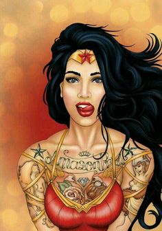 a painting of a woman with tattoos on her chest