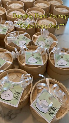 there are many small baskets with tags on them that say, dumpling thank you tag for the digital copy only