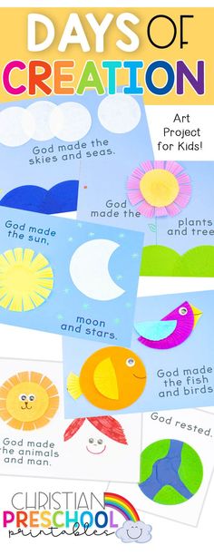 the days of creation project for kids with pictures of fish, sun and clouds on them