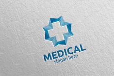 the medical logo is made up of blue triangles and has a star shape on it