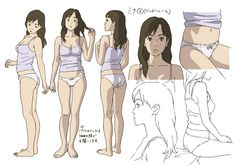 an anime character's body is shown in three different positions, including the lower half of