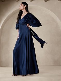 Aura Silk Maxi Dress | Banana Republic Navy Blue Aura, Blue Aura, Theme Dress, Silk Maxi, Silk Maxi Dress, Silk Charmeuse, Banana Republic Dress, Formal Style, Invisible Zip