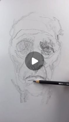 a pencil drawing of a man's face with an eye patch on the side