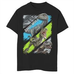 a black t - shirt with dinosaurs on it