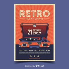 retro music festival poster with an old record player