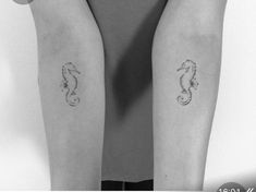 two seahorses on both arms are shown in black and white