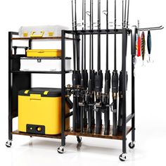 a rack filled with lots of different types of tools