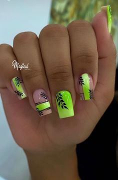 Fabulous Nails Designs, Multicolor Nail Art Designs, Green Summer Nails Designs, Neon Manicure, Neon Nail Art, Easter Nail Designs, Art Deco Nails