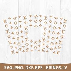 louis vuitton monogram pattern in gold on white wood with the word svg png dxf eps - brings