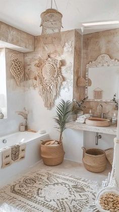 a bathroom with a rug, sink and bathtub