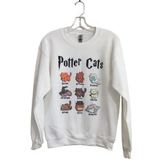 Brand New Without Tags Gildan Potter Cats Graphic Sweatshirt Size Small Harry Potter Sweatshirt Unisex Fit Size Small 50% Cotton 50% Polyester The Image Is Printed Using Sublimation, Which Prints Directly Into The Fabric **Please Note: There Are A Few Spots On The Sweatshirt From Ink Transferring Incorrectly. It's Not Super Noticeable But Please See Pics And Feel Free To Ask Any Questions!** Harry Potter Group Halloween Costumes, Crew Neck Shirt Outfit, Winter Cotton Top With Cat Print, White Cat Design Top For Winter, White Winter Top With Cat Design, White Long Sleeve T-shirt With Cat Design, White Cat Print Top For Winter, White Long Sleeve Sweatshirt With Cat Print, White Long Sleeve Top With Cat Design