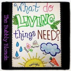 a book with writing on it that says what do living things need?