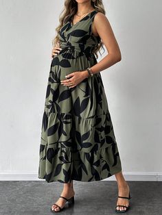 Maternity V-Neck Sleeveless Printed Casual Summer Dress Army Green Casual  Sleeveless Woven Fabric Geometric,All Over Print A Line Non-Stretch  Maternity Clothing, size features are:Bust: ,Length: ,Sleeve Length: Maternity Photos Summer, Outdoor Maternity Photos Summer, Outdoor Maternity Photos, Maternity Clothes Summer, Silk Stockings, Coverup Skirt, Maternity Clothing, Women's Cover Up, Vestido Casual