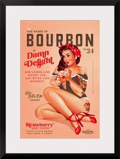 Fine Art Print, Martin Black Frame entitled Babes Of Bourbon Vol. 22.  Multiple sizes available.  Primary colors within this image include Peach, Red, Plum.  Made in USA.  Satisfaction guaranteed.  Inks used are latex-based and designed to last. Whiskey Ginger, Whiskey Drinks, Black Framed Wall Art, Sweet Tea, Big Canvas Art, Bourbon, Black Frame, Canvas Giclee, Frames On Wall