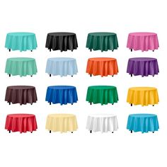 various colors of table cloths with different sizes