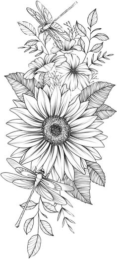 Sunflowers Coloring Pages, Printable Adult Coloring Pages Flowers, Flower Drawing Sunflower, Tattoo Coloring Pages For Adults, Sunflower Coloring Page, Stickers Makeup, Sunflower Coloring Pages, Black Rose Flower, Sunflower Drawing