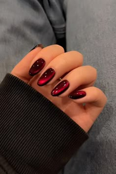 Red Glass Nails, Eye Nail Art, Red Nail Designs, Xmas Nails