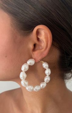 These are the only earrings you need to make a statement this season. Oversized, yet lightweight these babies will be on high rotation! Founded in 2015, ALV Jewels was started with the goal to create unique yet on trend pieces at an affordable price point for women all over. Trendy White Round Hoop Earrings, Trendy White Hoop Pearl Earrings, White Hoop Earrings For Summer Gift, White Hoop Earrings As Summer Gift, White Hoop Earrings Summer Gift, Handmade White Hoop Earrings For Summer, White Small Hoop Jewelry For Party, White Small Hoop Pearl Earrings, Chic White Round Hoop Earrings