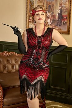 ZAPAKA Women Plus Size 1920s Flapper Dress Red Sequin Vintage Gatsby Dress with Fringes Plus Size 1920s, 1920s Dress Vintage, Red Flapper Dress, Women 1920s, Style Année 20, 1920s Fashion Dresses, 1920 Dress, Great Gatsby Dresses, Robes Glamour