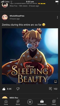 an anime character with the caption for sleeping beauty, which is also on twitter