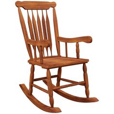 a wooden rocking chair on a white background