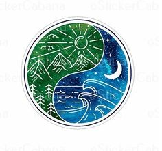 yin yang landscape sticker Yin Yang Landscape, Anatomical Tattoos, Wave Drawing, Friendship Tattoos, Elegant Tattoos, Hand Painted Rocks