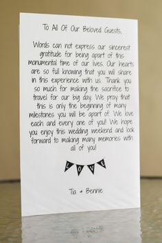 a card with an image of two eyes and the words to all of our beloved guests