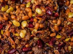 beans and meat are mixed together in a mixture to make an appetizer or side dish