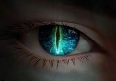 an eye with green and blue colors