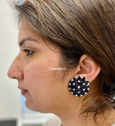 Elegant flower-shaped earrings in deep blue like a midnight sky adorned with sapphire gems.  The dimensions are:  Length: 3.6 cms  Width: 3.6 cms  Weight: 52 grams Formal Blue Flower Earrings, Elegant Blue Round Cluster Earrings, Navy Blue Flowers, Midnight Sky, Sapphire Studs, Floral Studs, Flower Stud, Elegant Flowers, Flower Studs