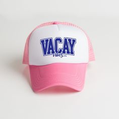 Looking for a cute hat to wear? Make sure to check out our foam trucker hats. These hats are one size fits most with an adjustable back snap and are the perfect addition to any casual outfit. Pink Baseball Cap For Beach With Curved Bill, Pink Casual Trucker Hat For Vacation, Casual Pink Trucker Hat For Vacation, Pink Cap For Vacation, Pink Bucket Hat For Vacation, Pink Vacation Bucket Hat, Pink Dad Hat With Curved Brim For Sports, Pink Curved Brim Dad Hat For Sports, Pink Sporty Cap