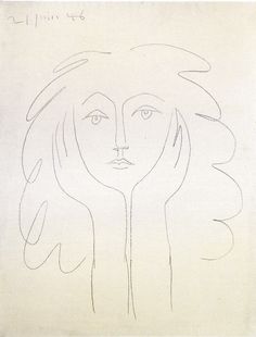 a drawing of a woman's face with her hair blowing in the wind and eyes closed