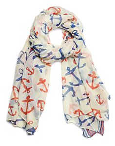 LONDON HUB | Nautical Blue and Red Anchor Scarf in Cream - Women - Style36 Big Blue, Blue Sea, Nautical, London, Cream, For Sale, Red, Blue