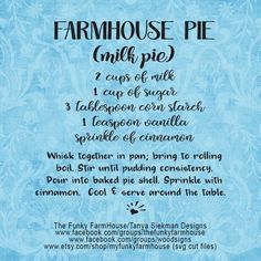 the farmhouse pie recipe is shown in blue