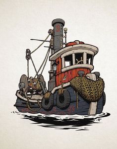 a drawing of a boat with ropes on it