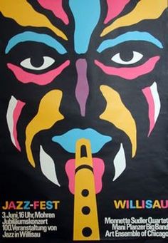 a poster for the jazz festival with an image of a man's face painted on it