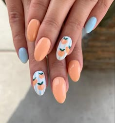 Spring Nails 2023 Gel, Nails 2023 Gel, Peach Nail Art, Spring Nails 2023, Summer Nails 2023, Food Nails, Boho Nails, Watermelon Nails, Peach Nails