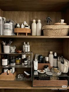 the shelves are filled with many different types of personal care products, including toothbrushes and soaps