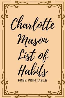 the quote charlotte mason's list of habitts is shown in black and gold