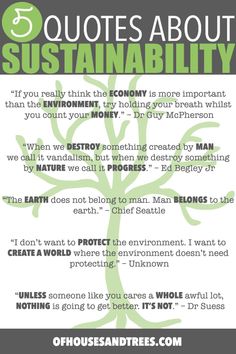 a green tree with the words, 5 quotes about sustainability and how to use it