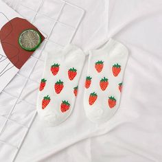 Show off your love for the delicious and nutritious strawberry with these Cute Strawberry Socks. Say goodbye to dull, ordinary footwear and hello to these cozy and stylish ankle socks featuring a charming white and pink strawberry design. Embrace the fruity goodness of these delightful socks and add a pop of color to your outfit. Why You'll Love It Fruity design: Gone are the days when you had to wear the same old school socks every day because this white milky and pink strawberry is the new tre Trendy Comfortable White Socks, Casual Summer Socks As Gift, Casual Summer Socks For Gifts, Casual Summer Socks For Gift, Sweet White Socks For Spring, Sweet White Summer Socks, Strawberry Socks, Fruity Design, School Socks