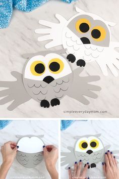 an owl craft is being made with construction paper