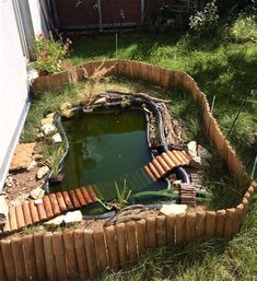 a small pond in the middle of a yard