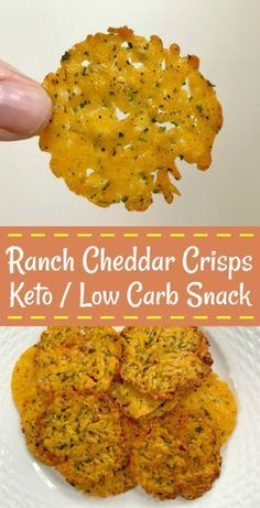 ranch cheddar crispes keto / low carb snack on a white plate