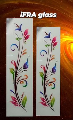 two white bookmarks with colorful designs on them and the words ifra glass above it